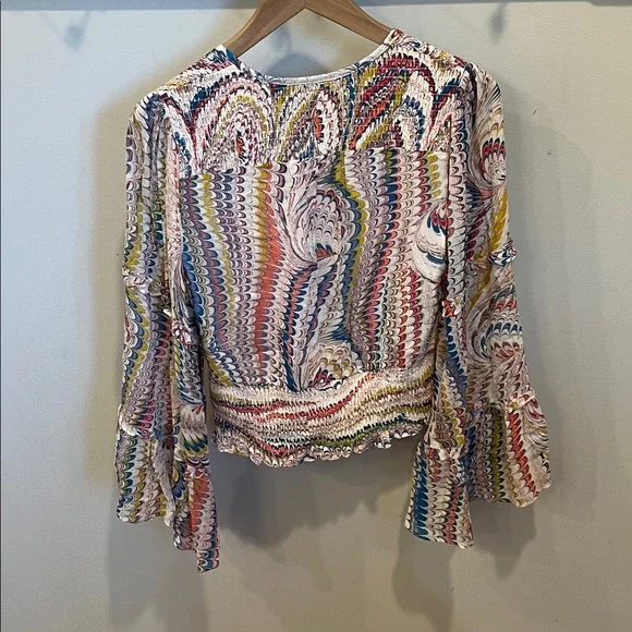 Anthropologie Maeve Jessa Peasant Blouse Smocked Bell‎ Sleeve Boho Flare Size XS - Picture 6 of 11